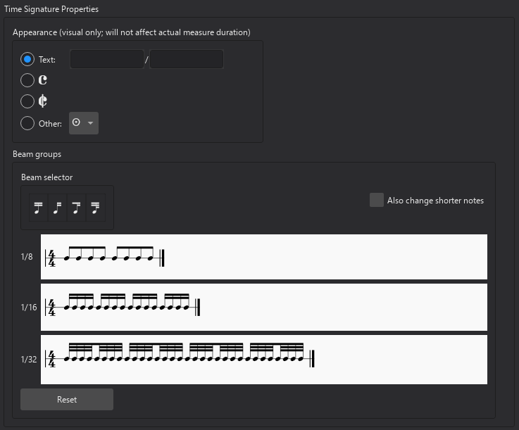 Time signature properties