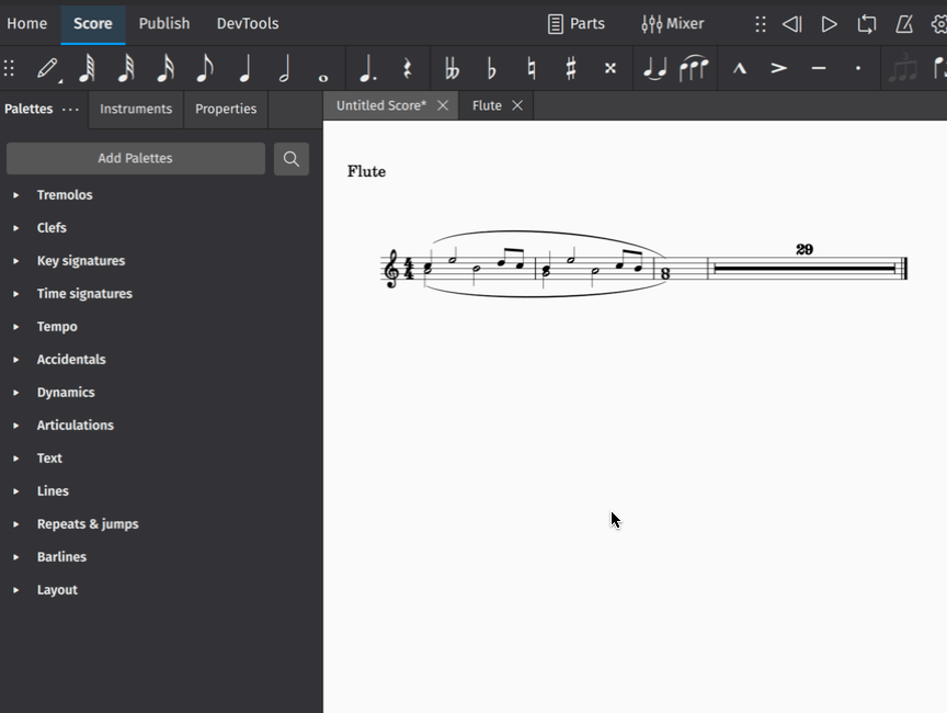 Showing and hiding voices in parts (animated image)